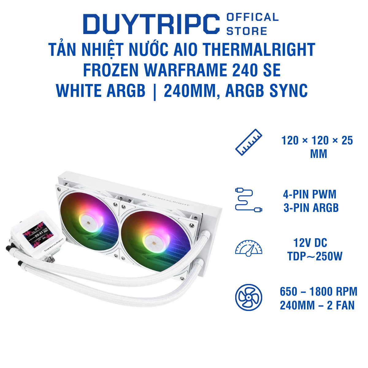 Tản nhiệt nước AIO Thermalright Frozen Warframe 240 SE White ARGB | 240mm, ARGB Sync, tone trắng cao cấp